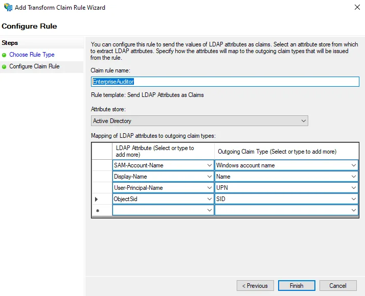 Configure Claim Rule page
