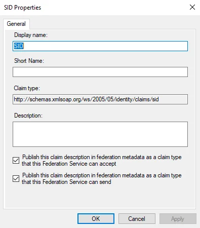 Configure Claim Rule SID Properties