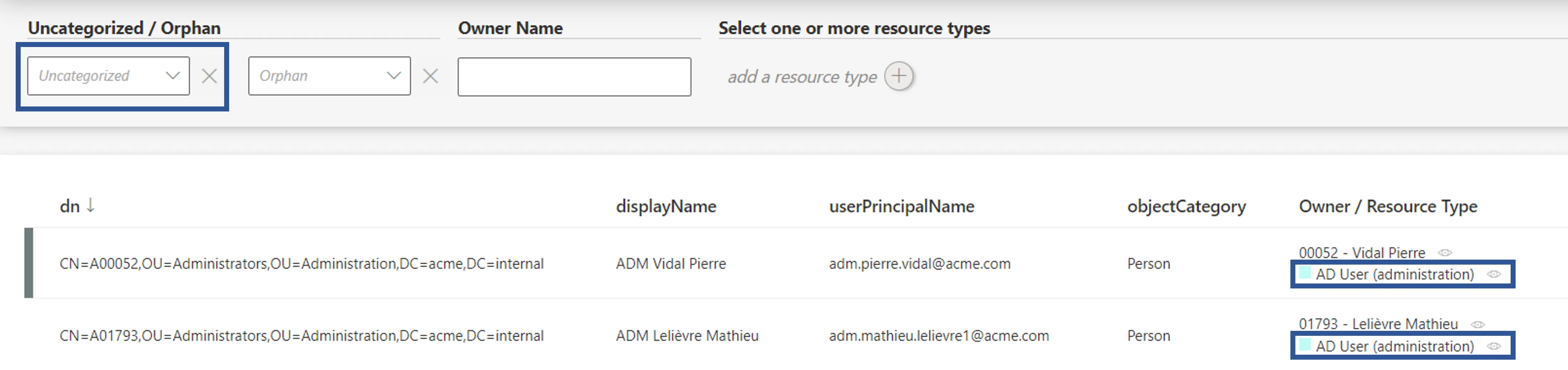 Owner / Resource Type Column