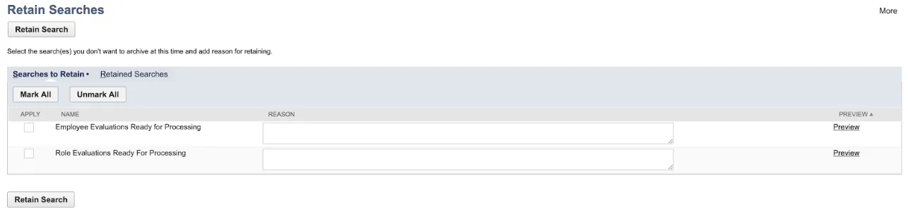 Retain All dialog to provide retention Reason