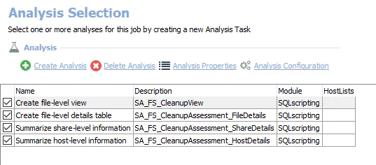 Analysis Tasks for the FS_CleanupAssessment Job
