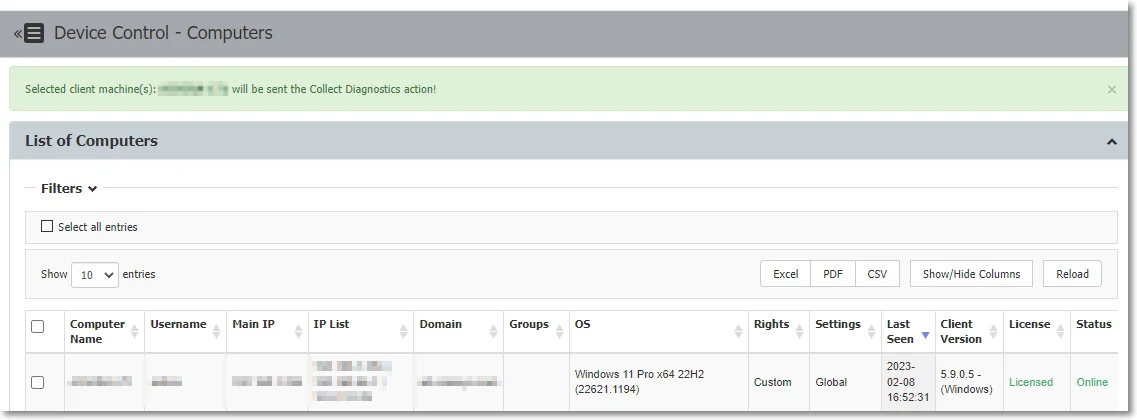 Registers an event when diagnostic data are requested