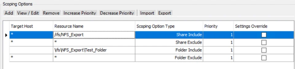 FSAA Scoping Options NFS export example