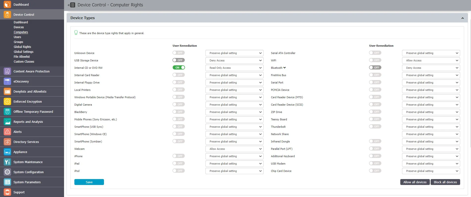 Specifies which Device Types and Speciﬁc Devices can be accessible