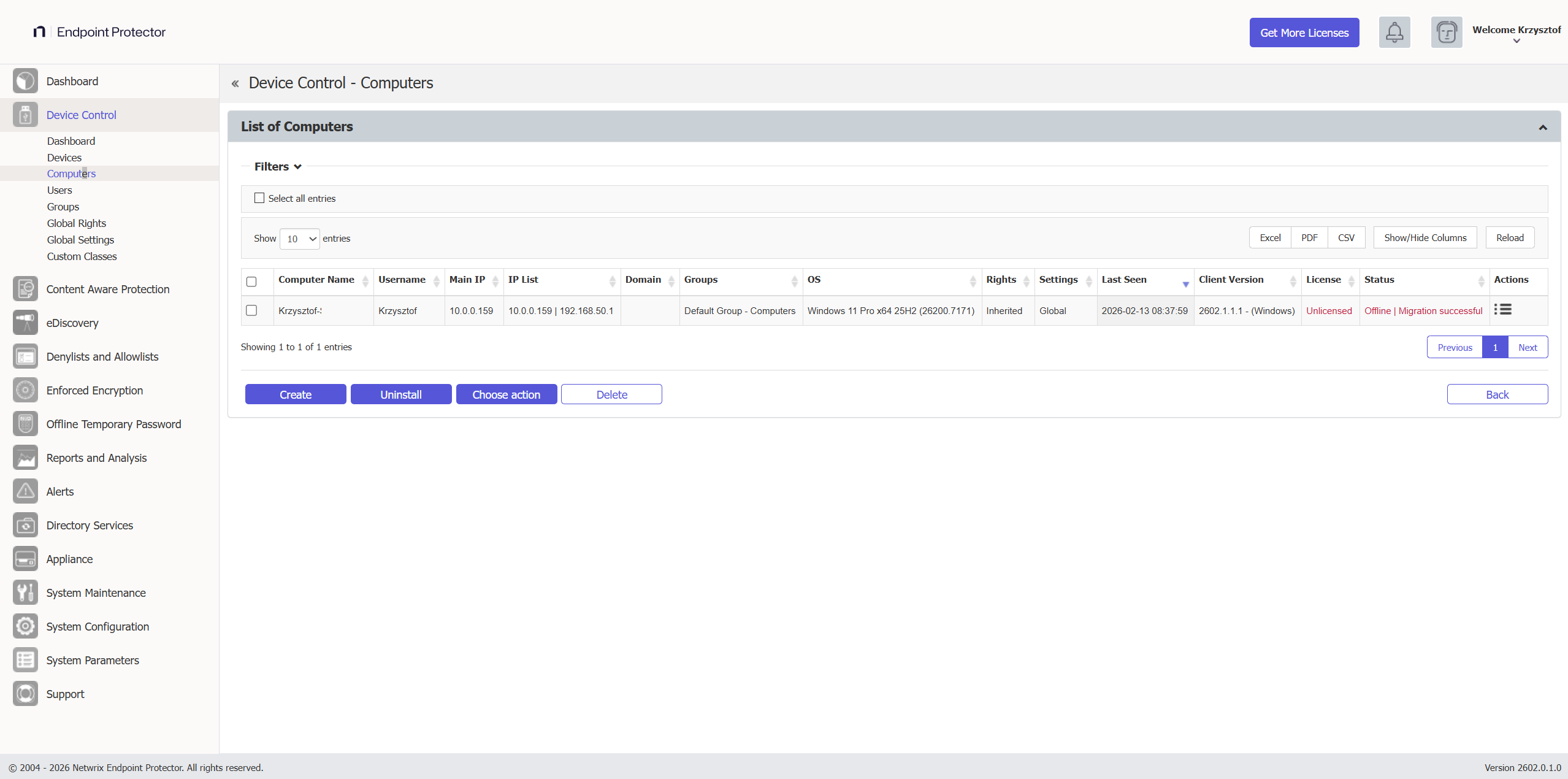 Filter, create, uninstall or delete a computer 