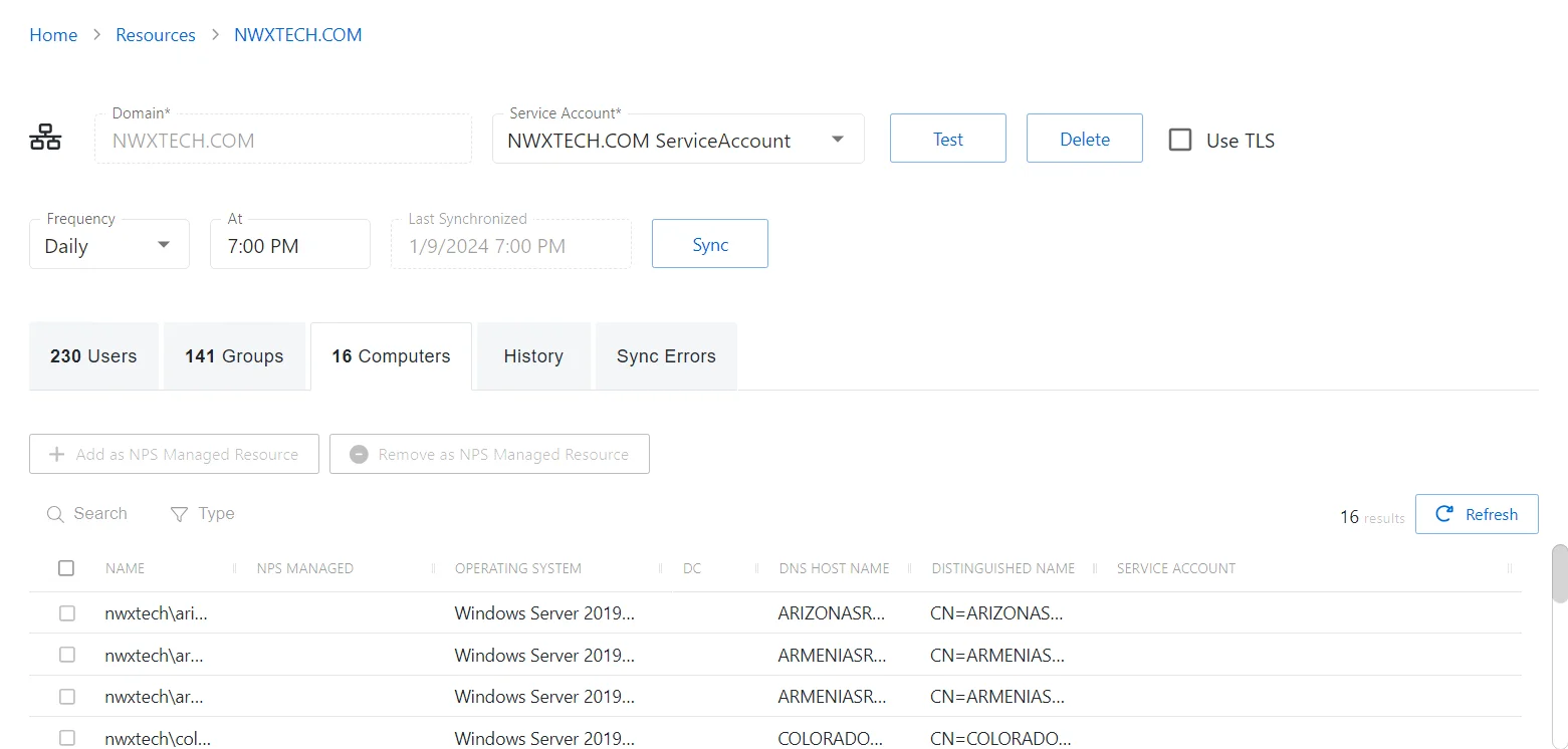 Domain Resource Computers Tab