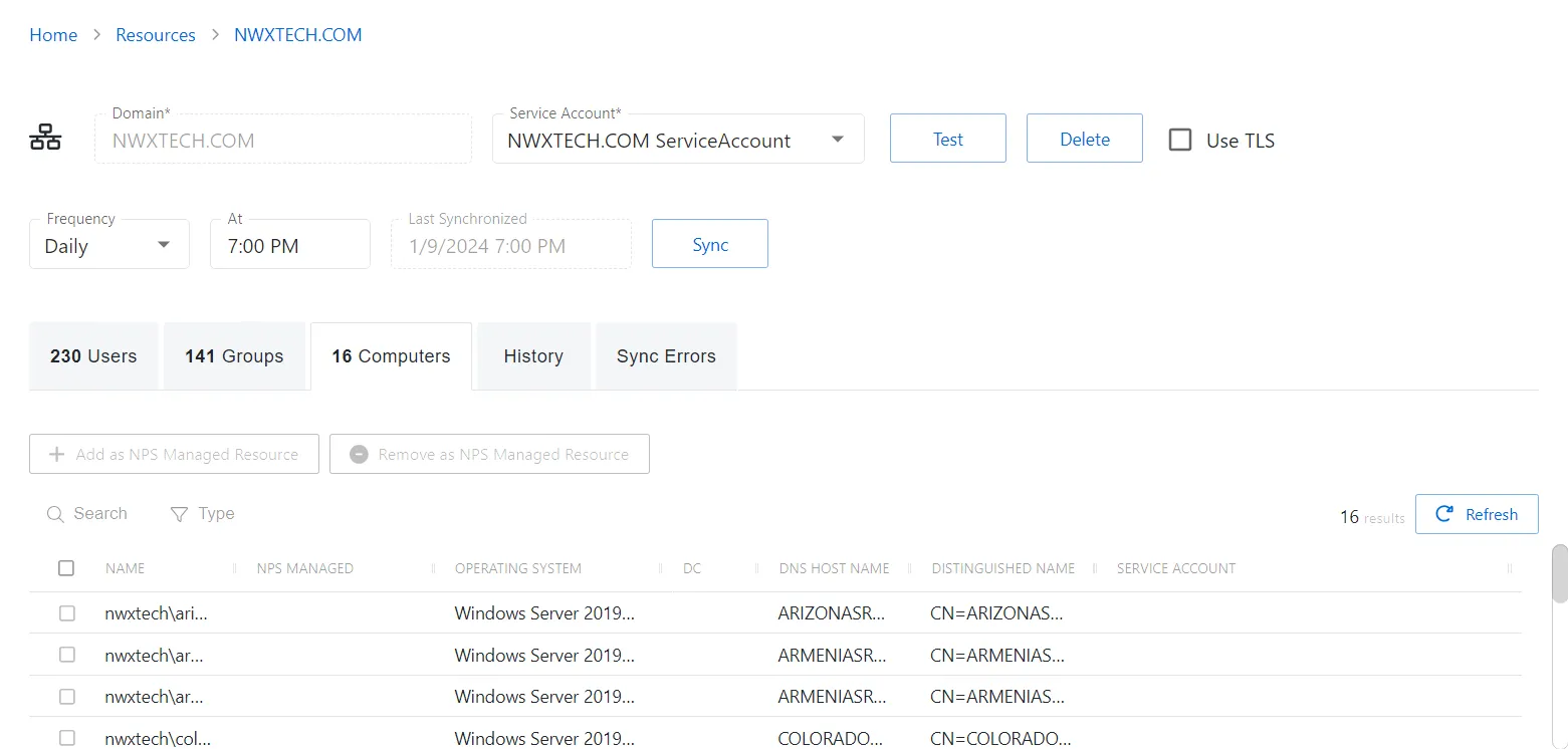 Domain Resource Computers Tab