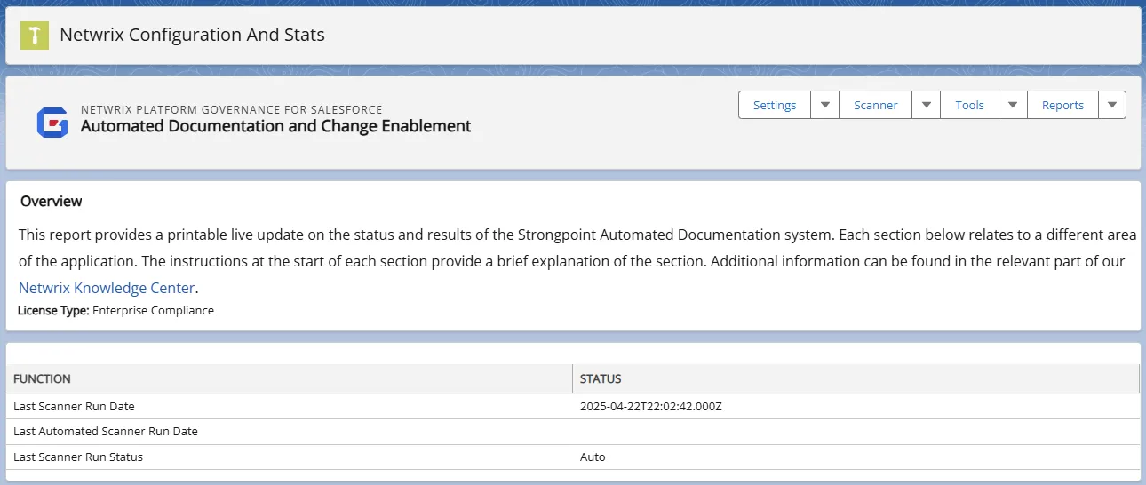 Configuration and Stats report