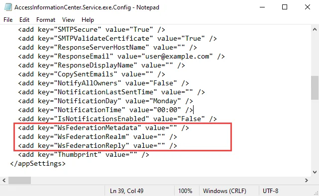 Parameters in the config file