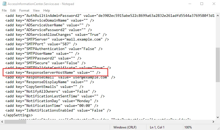 Response Server Host Name parameter in config file