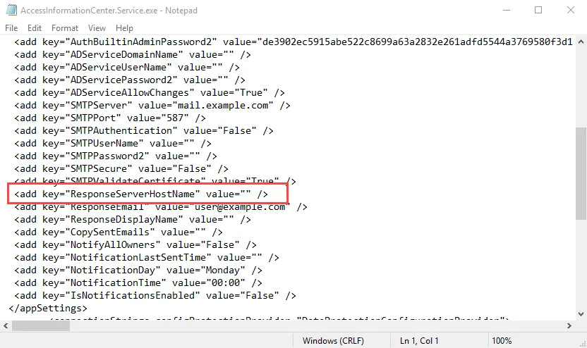 Response Server Host Name parameter in config file