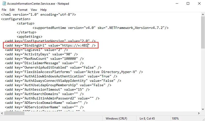 AccessInformationCenter.Service.exe config file