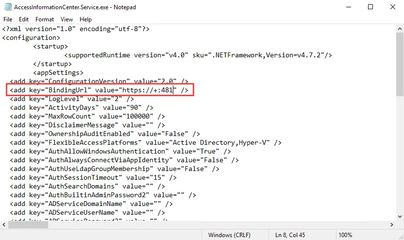AccessInformationCenter.Service.exe config file