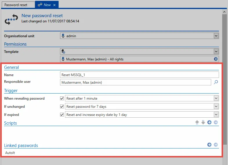 configuration password reset