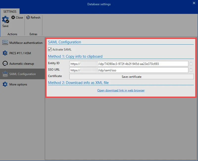 SAML configuration 