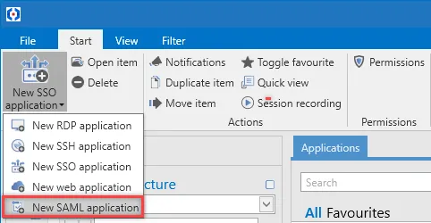 new SAML application