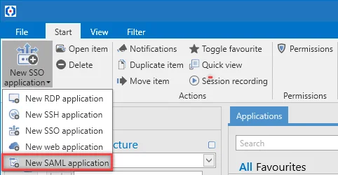 new SAML application