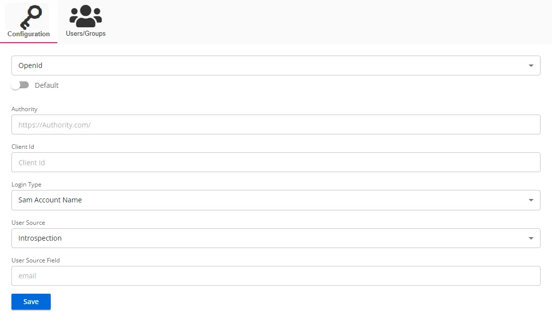 Configuration tab for an OpenID authneication provider