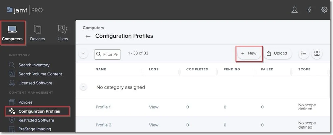 Creating a New configuration Profile