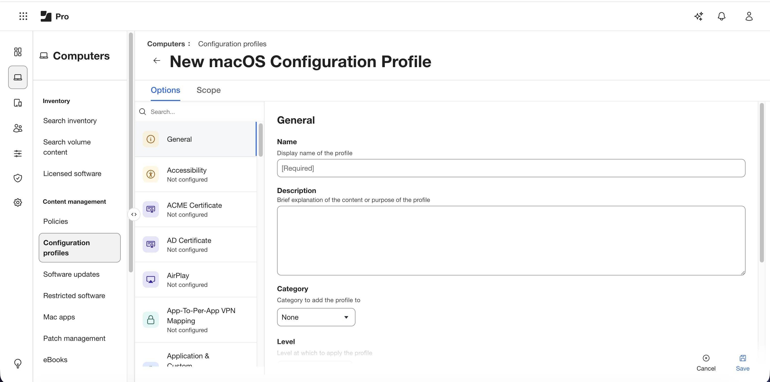 Creating a New configuration Profile