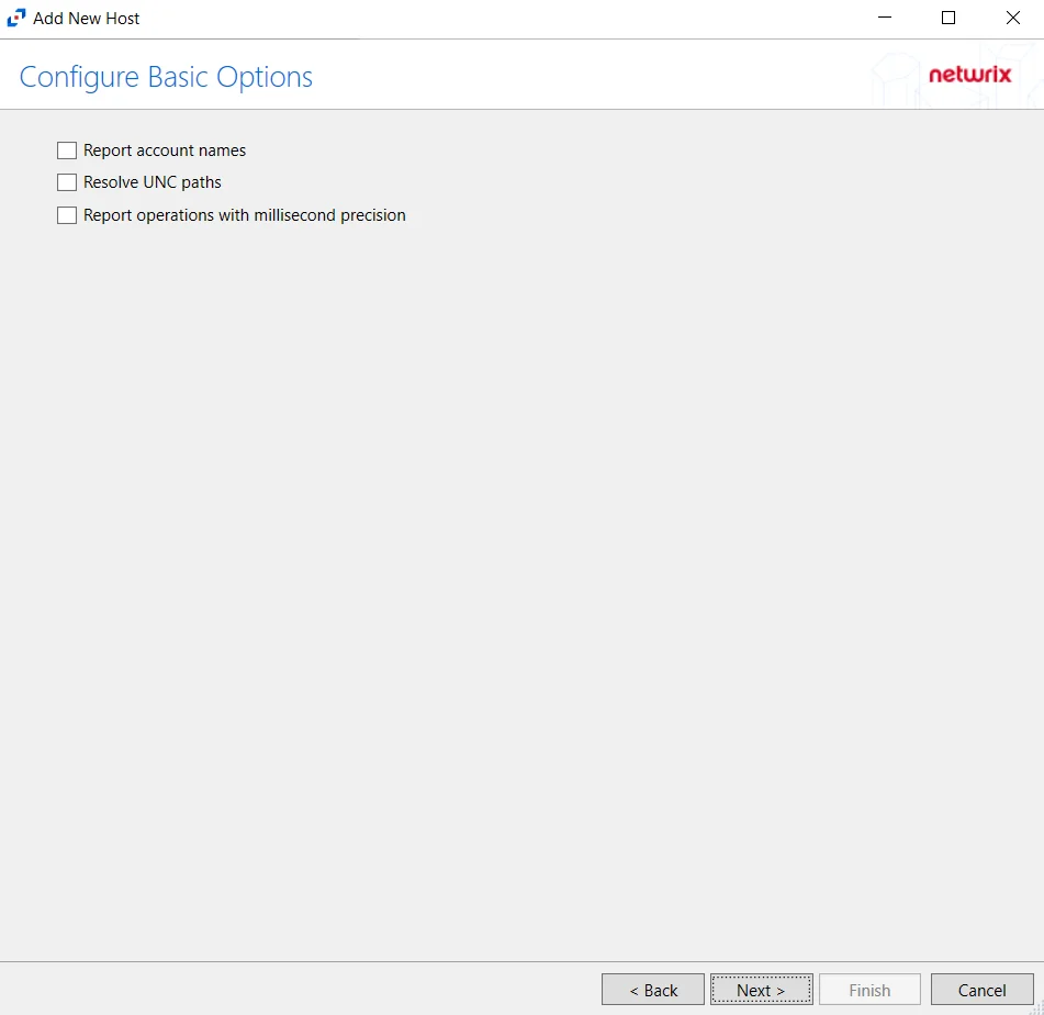 Configure Basic Options page for Windows