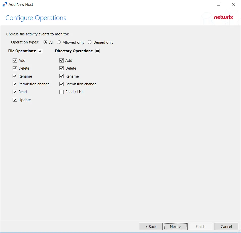 Configure Operations page for Hitachi NAS