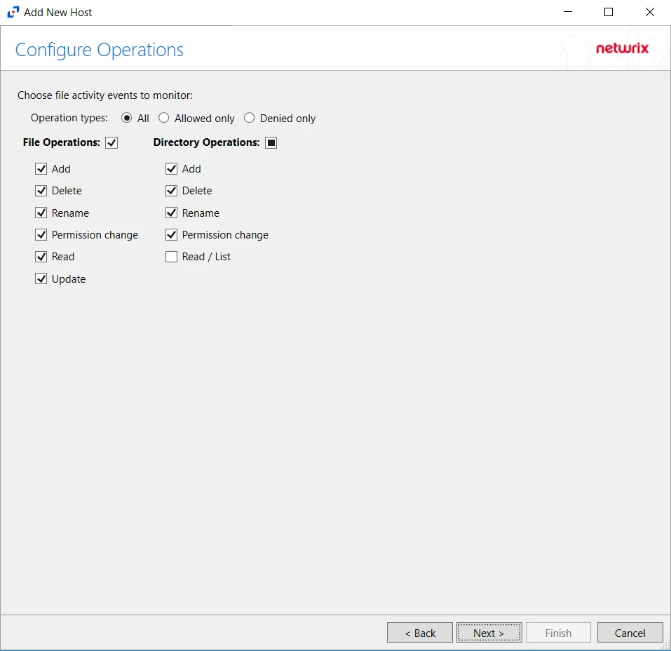 Configure Operations page for Hitachi NAS