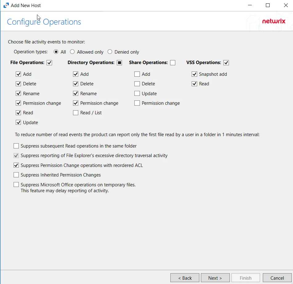 Configure Operations page for Windows host