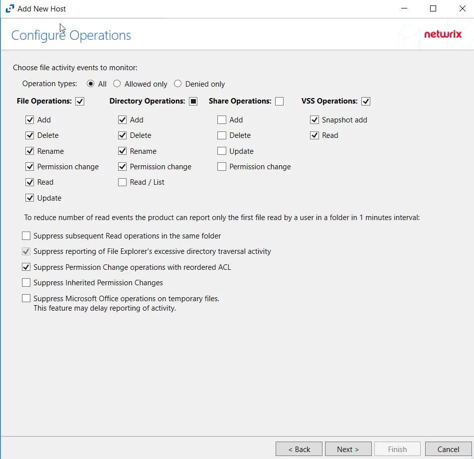 Configure Operations page for Windows host