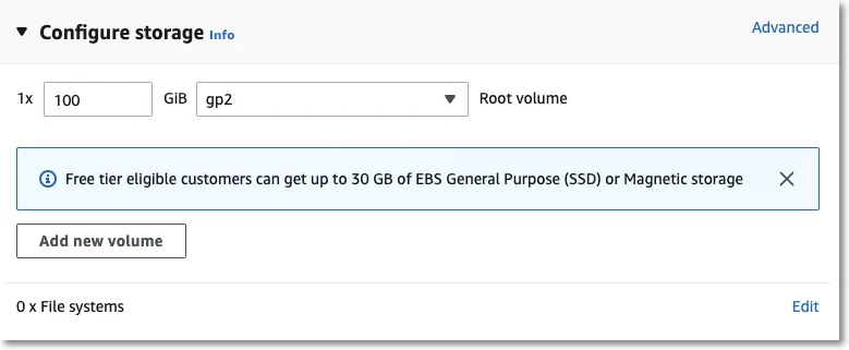 Configuring the storage section