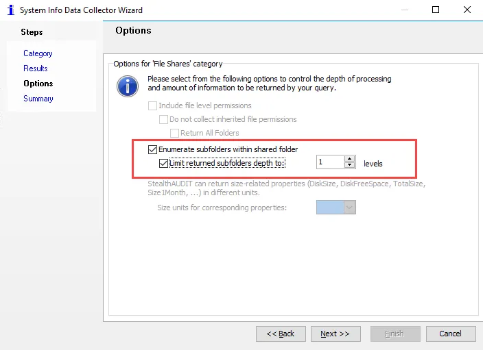 System Info Data Collector Wizard Options page