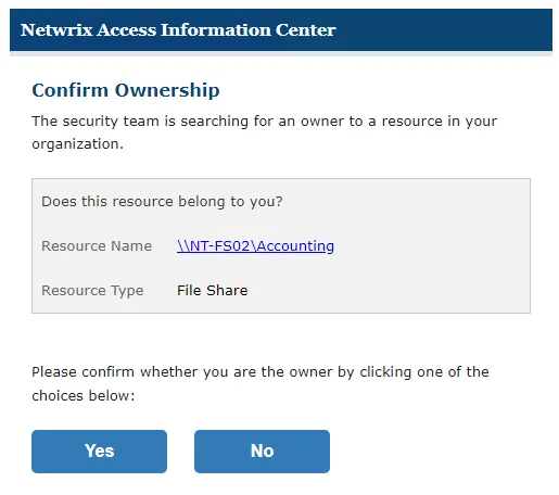 Ownership Confirmation Request Email with Yes and No buttons for responding