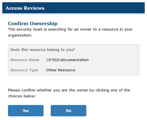 Ownership Confirmation Request Email with Yes and No buttons for responding