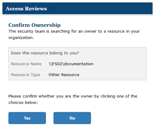 Ownership Confirmation Request Email with Yes and No buttons for responding