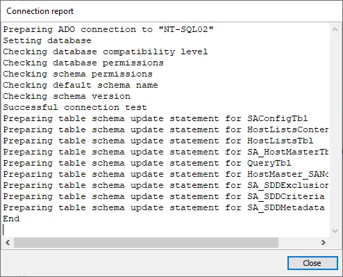 Connection report window
