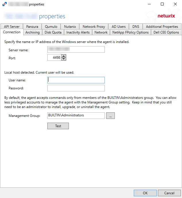 Connection Tab for Agent Properties