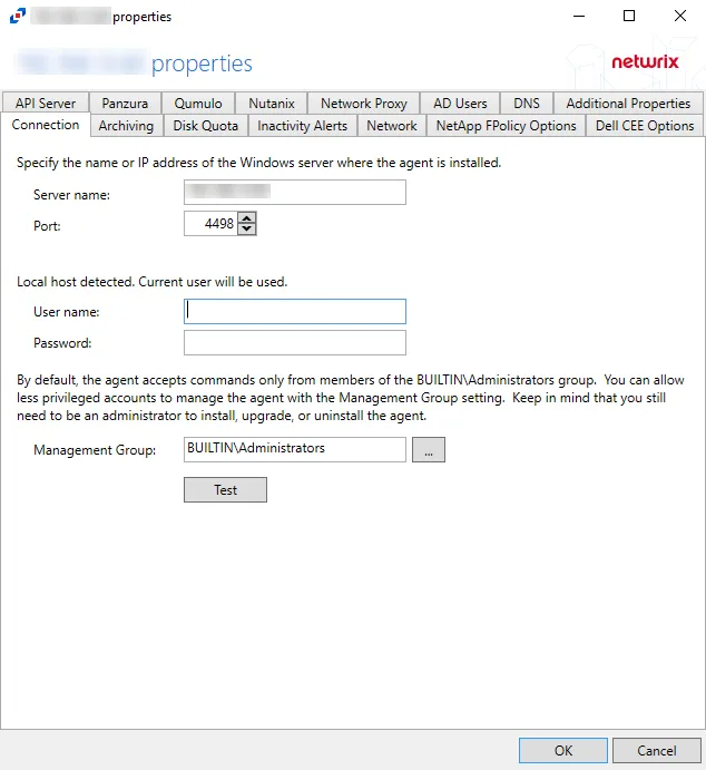 Connection Tab for Agent Properties