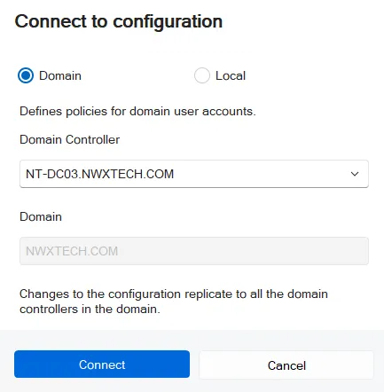 Connect To Domain Configuration