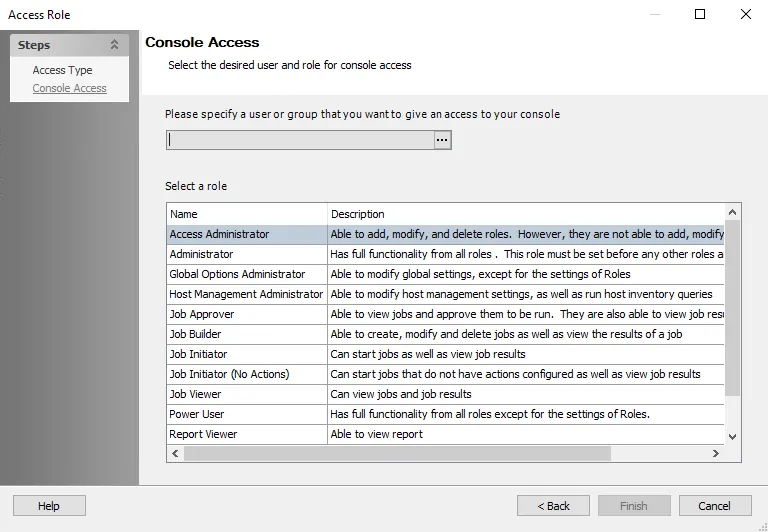 Configuration interface showing the Console Access page