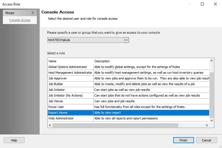 Edit Console Access wizard page