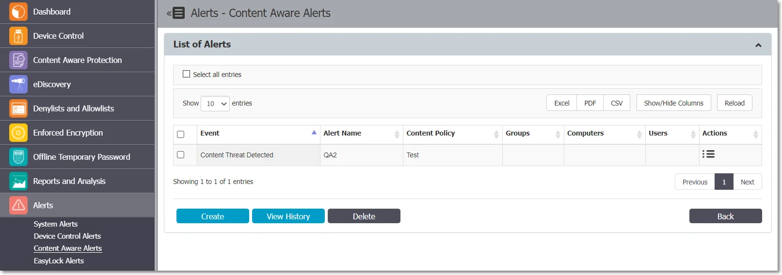 Content Aware Alerts History