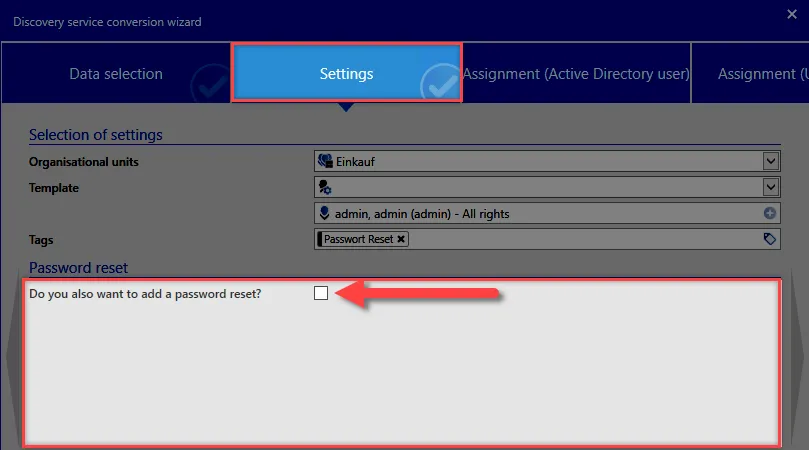 password reset option