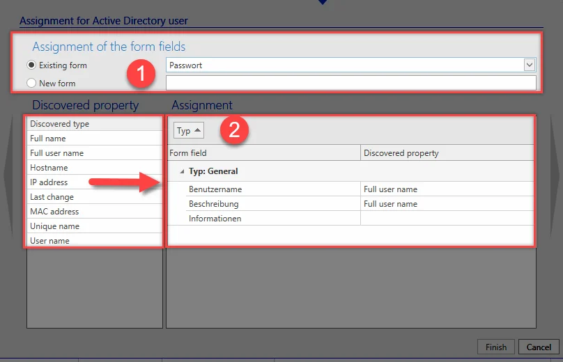 Assignment of the form field