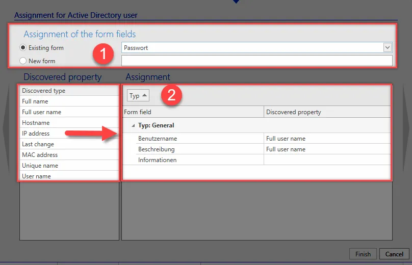 Assignment of the form field