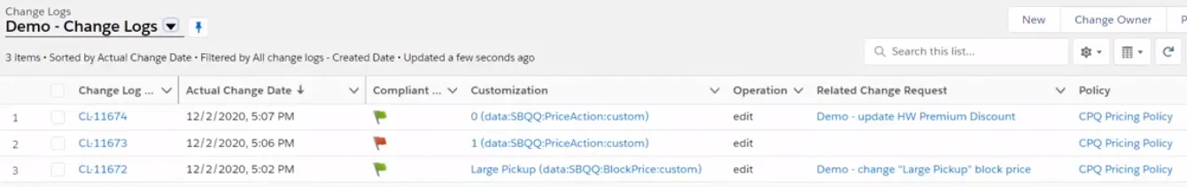 CPQ Change Log