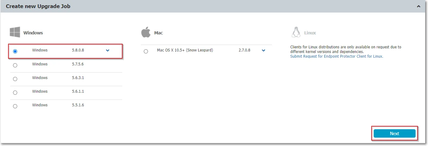 Create New Upgrade Job