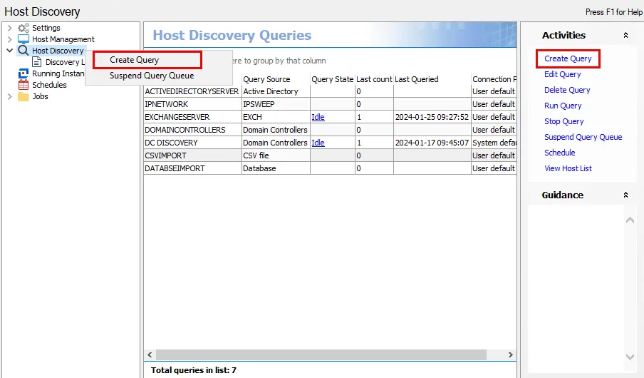 Console with Create Query Option Highlighted