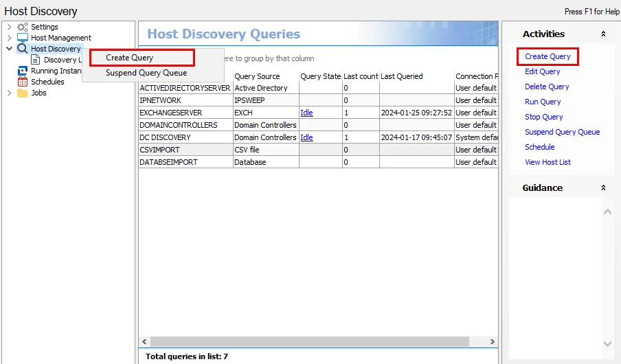 Console with Create Query Option Highlighted