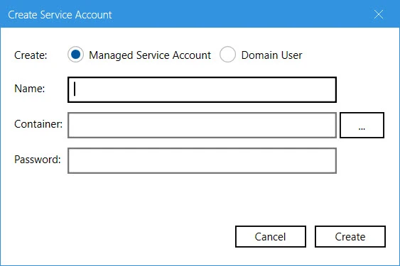 Create a new service account page