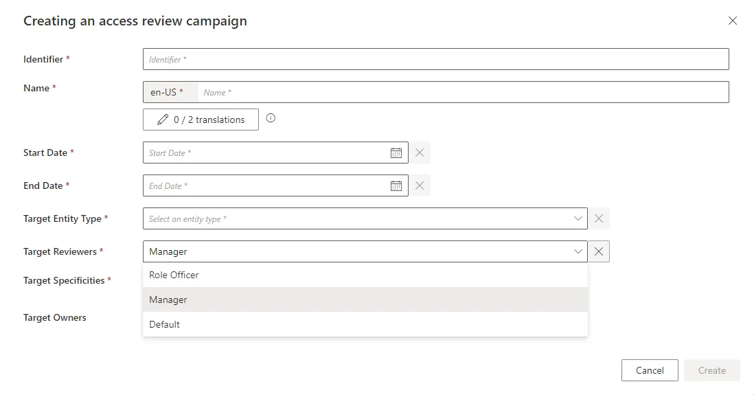Campaign creation screen with policies